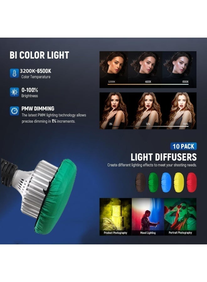 بيكنجينوس عدسة التصوير الضوئي سوفت بوكس، نظام إضاءة مستمر احترافي للتصوير بمقاس 50×70 سم، مع لمبتين LED بقاعدة E27 بقوة 150 واط ودرجة حرارة لونية 3200K-6500K وريموت تحكم عن بعد للصور الشخصية ومنتجات الأزياء - Image 2